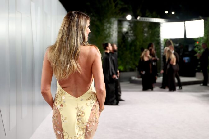 Heidi Klum Sheer Yellow Gown Oscar Party