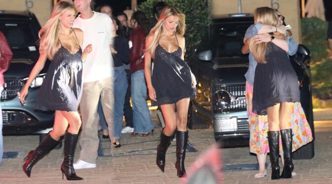 Brooks Nader’s Braless Slip Dress and Killer Boots Turn Easter Dinner at Nobu into Pure Fire