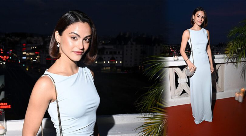 Camila Mendes Stuns in Elegant Light Blue Dress at BVLGARI Icons Celebration