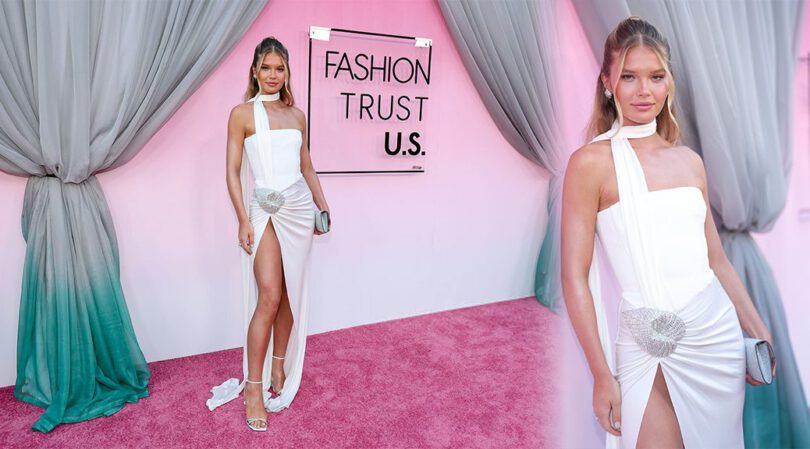 Ellie Thumann Flashes Major Thigh and Curves in That Daring White Halter Gown