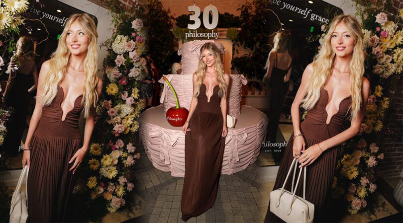 Blonde Bombshell Emily Dobson Serves Major Curves in That Insanely Deep Brown Dress