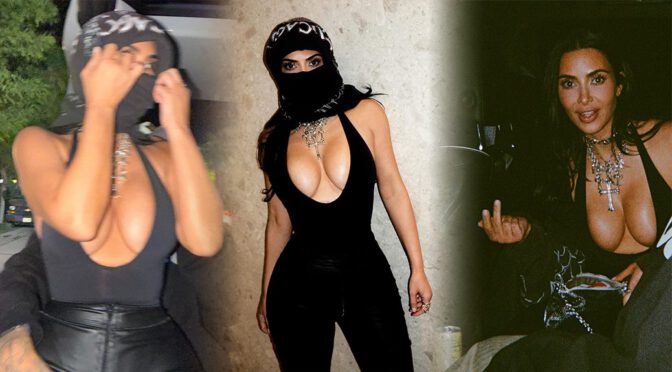 Kim’s Massive Boobs Nearly Burst Out as She Rocks Bandana Mask at Coachella