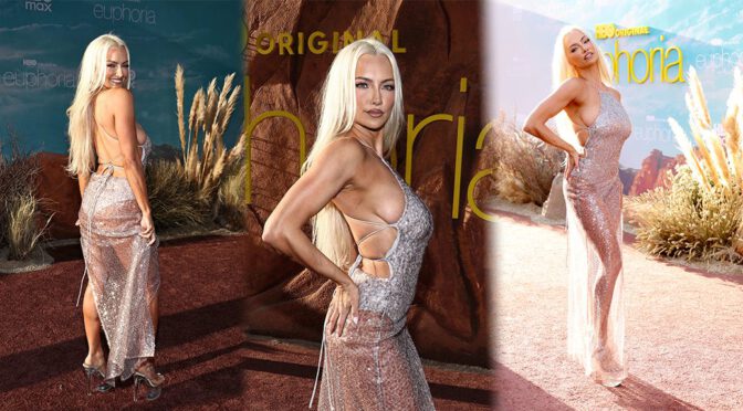Lindsey Pelas Big Tits Explode Out of Sheer Silver Dress at Euphoria Premiere