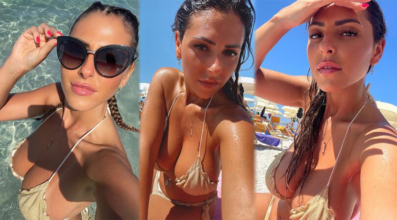 Maddalena Cabizzosu’s Huge Boobs Practically Spill Out of Her Wet Gold Bikini Top