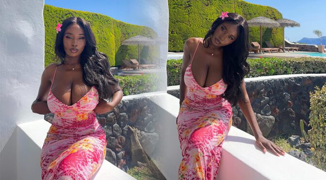 Huge Boobs On Full Display: Princia G Serves Jaw-Dropping Cleavage In Tight Floral Dress