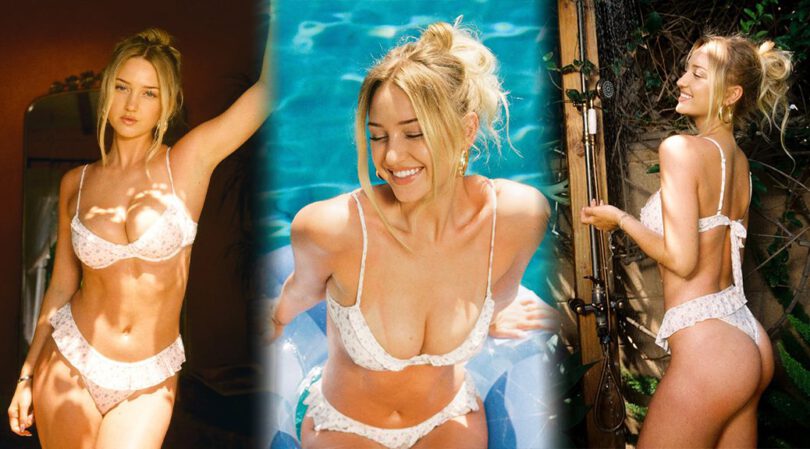 Blonde Bombshell Sydney Thomas Teases Sexy Cleavage and Juicy Ass in Ruffled Bikini