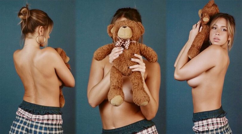 Tate McRae Topless Teddy Bear Nipslip — Arms Can’t Hide Those Boobs (NSFW)