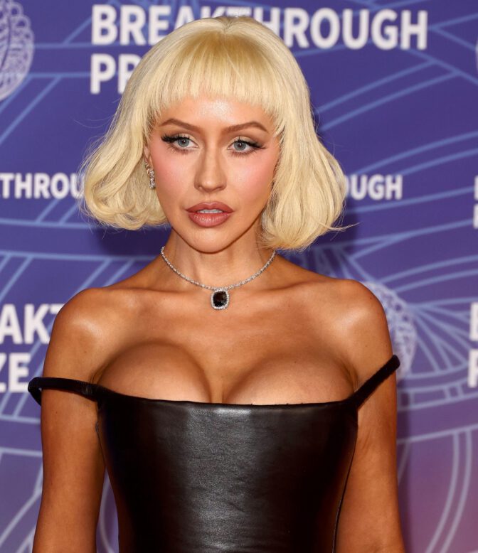 Christina Aguilera Black Leather Cleavage Breakthrough Prize