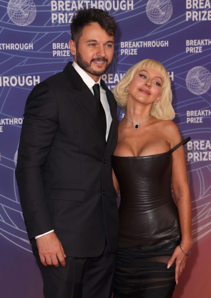 Christina Aguilera Black Leather Cleavage Breakthrough Prize