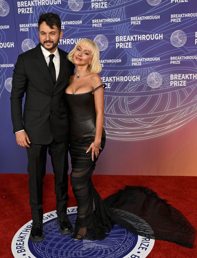 Christina Aguilera Black Leather Cleavage Breakthrough Prize