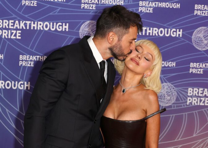 Christina Aguilera Black Leather Cleavage Breakthrough Prize