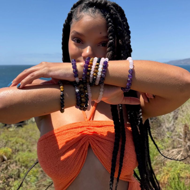 Halle Bailey Braless Pokies Orange Cutout Dress Beach Photoshoot