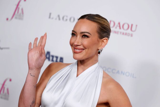Hilary Duff Braless White Satin Dress Fashion Los Angeles Awards
