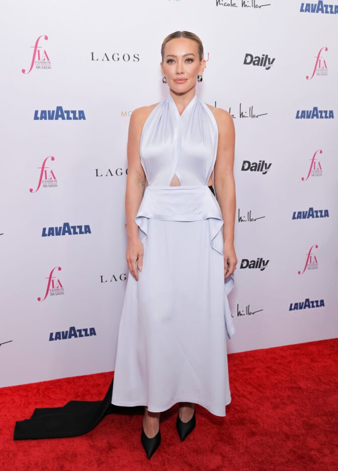 Hilary Duff Braless White Satin Dress Fashion Los Angeles Awards