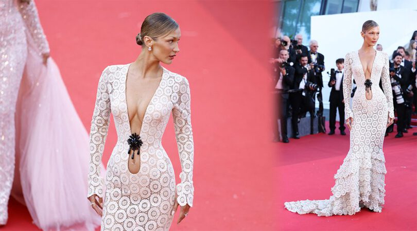 Bella Hadid Steals the Show in Dramatic Plunging Cutout Dress at Cannes