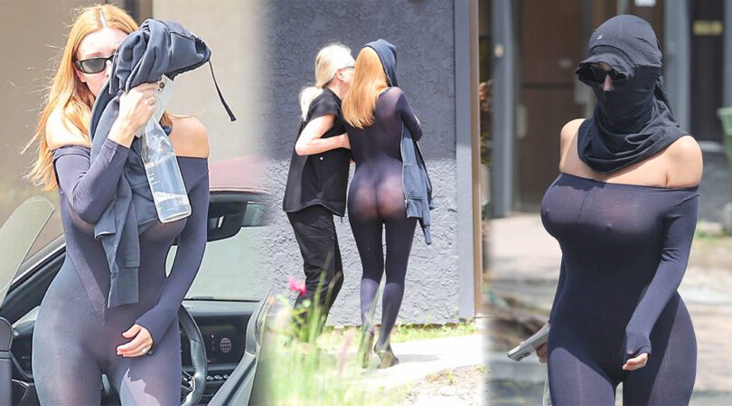 Bianca Censori Wears Nothing Under Her Tight Transparent Catsuit at LA Spa