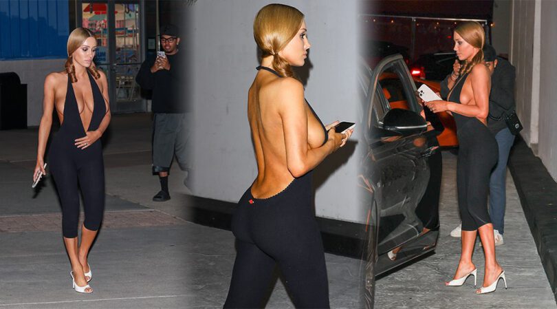 Bianca Censori Goes Braless in Filthy Plunging Unitard with Tits Fully Exposed
