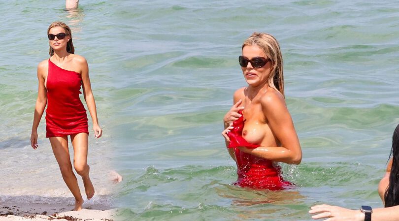 Brooks Nader Bare Nipples And Boobs Pop Out Uncensored At SI Swimsuit Beach Party (NSFW)