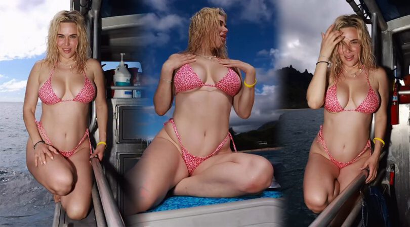C.J. Perry’s Massive Boobs Nearly Explode Out of Tiny Pink Bikini on Hawaii Boat