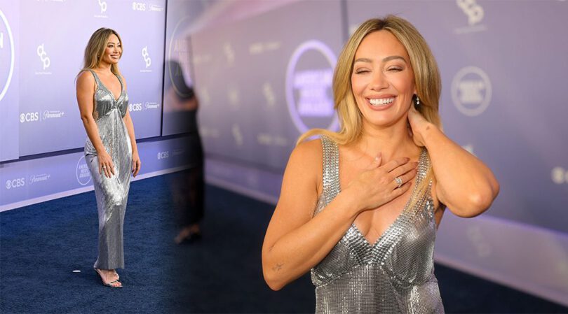 Hilary Duff Stuns in Shimmering Silver Metallic Gown at the American Music Awards