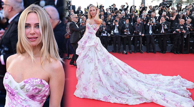 Kimberley Garner’s Sexy Cleavage Steals the Cannes Red Carpet in a Wild Floral Gown