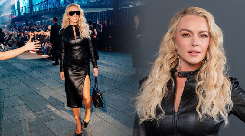 Lindsay Lohan Flaunts Killer Curves in Daring Leather Slit Skirt at Gucci Cruise 2027