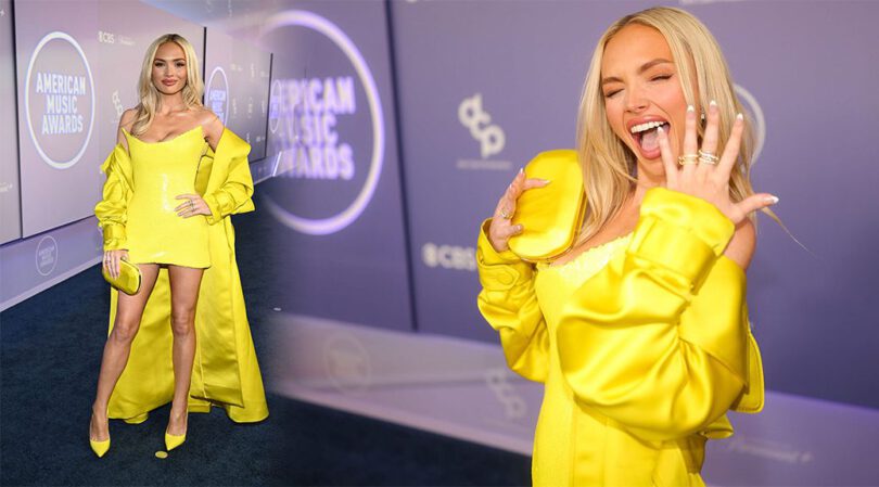 Leggy Natalie Alyn Lind Flaunts Sexy Cleavage In Tiny Yellow Dress At The AMAs