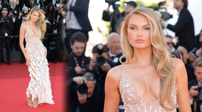 Steamy Romee Strijd Turns Heads at Cannes With See-Through Floral Seduction