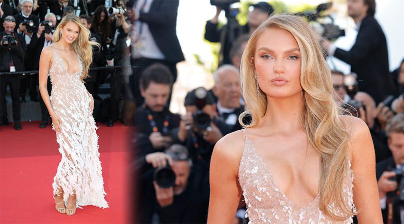 Steamy Romee Strijd Turns Heads at Cannes With See-Through Floral Seduction