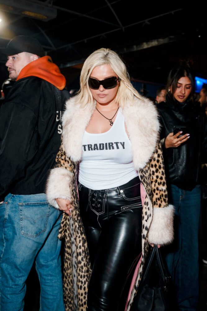 Bebe Rexha Massive Boobs Busty Leopard Coat Leather Pants Knicks Nyc