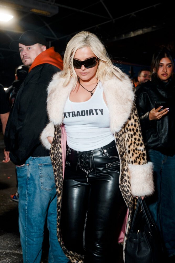 Bebe Rexha Massive Boobs Busty Leopard Coat Leather Pants Knicks Nyc