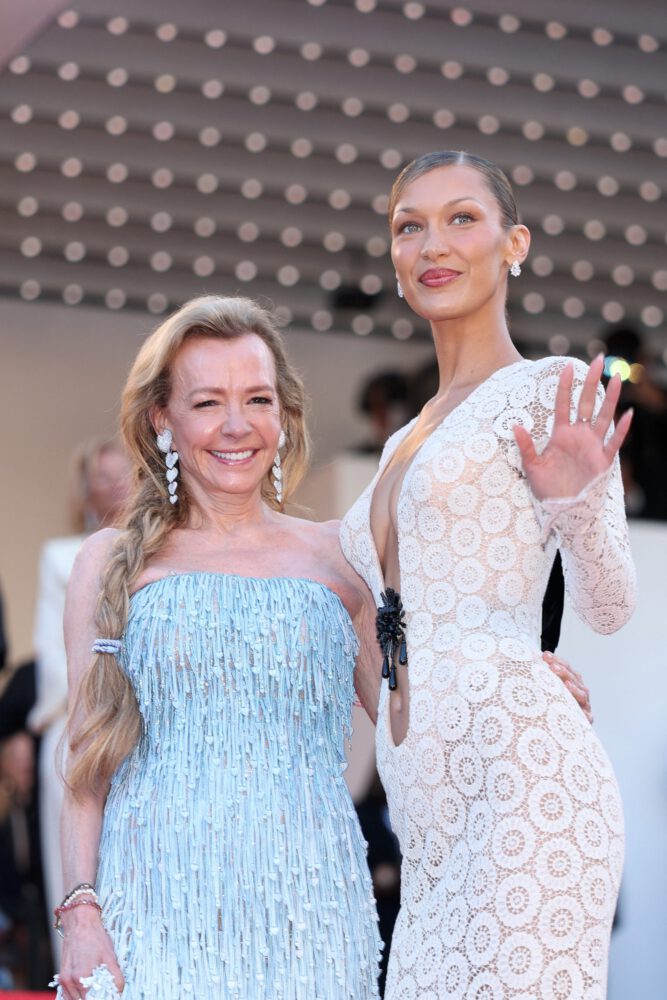 Bella Hadid Cannes Cleavage Sheer Schiaparelli Gown