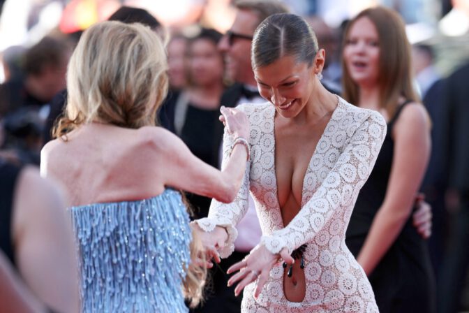 Bella Hadid Cannes Cleavage Sheer Schiaparelli Gown