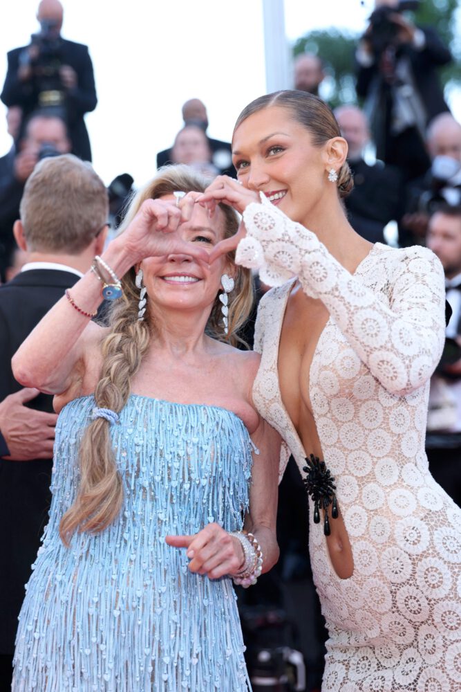 Bella Hadid Cannes Cleavage Sheer Schiaparelli Gown