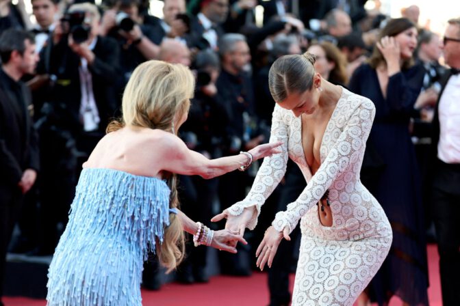 Bella Hadid Cannes Cleavage Sheer Schiaparelli Gown