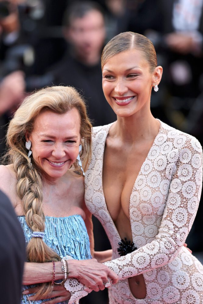 Bella Hadid Cannes Cleavage Sheer Schiaparelli Gown