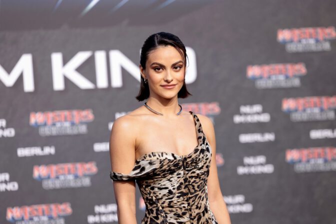 Camila Mendes Sexy Outfit Cleavage Leopard Dress