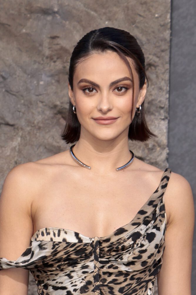Camila Mendes Sexy Outfit Cleavage Leopard Dress