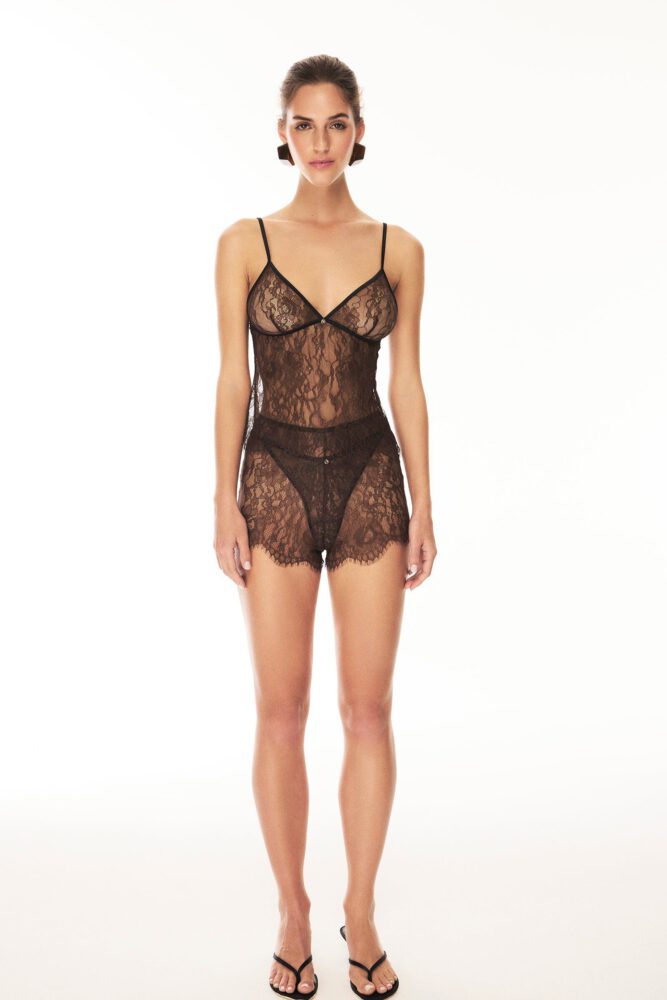 Emily Feld See Through Lace Bodysuit Toned Body House Of Silk