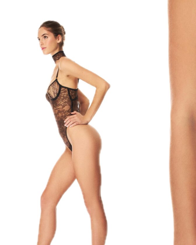 Emily Feld See Through Lace Bodysuit Toned Body House Of Silk