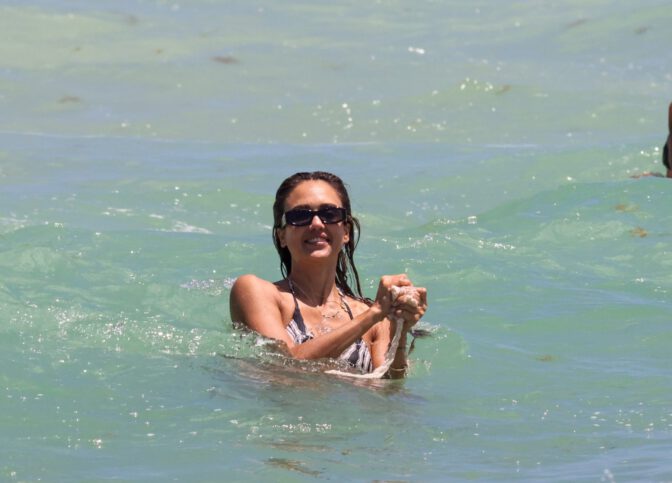 Jessica Alba Zebra Bikini Body Miami Beach