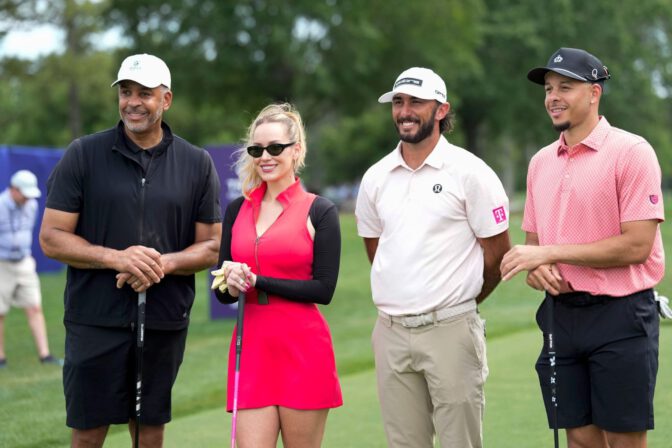 Paige Spiranac Curvy Thighs Red Dress Golf