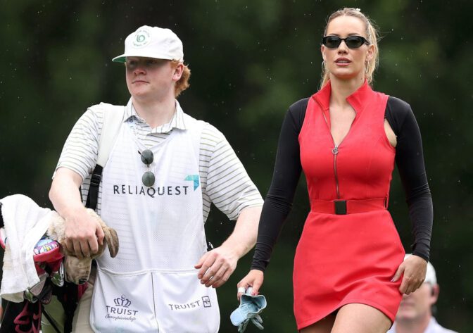 Paige Spiranac Curvy Thighs Red Dress Golf