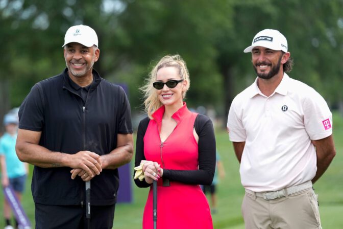 Paige Spiranac Curvy Thighs Red Dress Golf