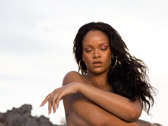 Rihanna Topless Bare Boobs Fenty Beauty Beach Please Outtakes