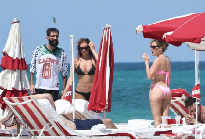 Stassie Busty Curvy Body Tiny Black Bikini Miami Beach