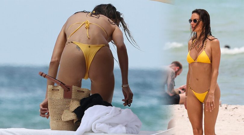 Alessandra Ambrosio Flaunts Insane Bikini Body in Skimpy Yellow G-String on Hot Miami Beach Day