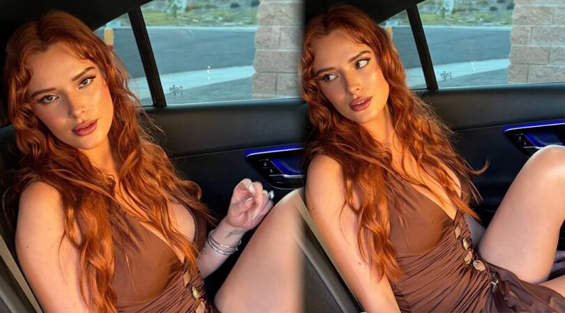 Bella Thorne Bare Legs Exposed In Tiny Plunging Mini Dress
