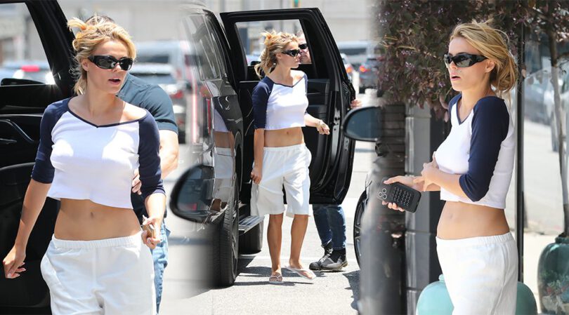 Brooks Nader Flashes Bare Toned Midriff And Perky Braless Breasts In Public