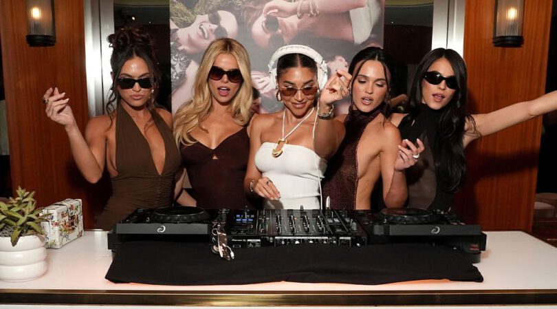 Brooks Nader Goes Braless In Tight Chocolate Dress For Sizzling Sunglasses Launch